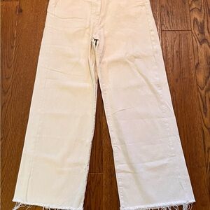 Zara Cream The‎ Alma Wide Leg Flare Jeans with Raw Hem